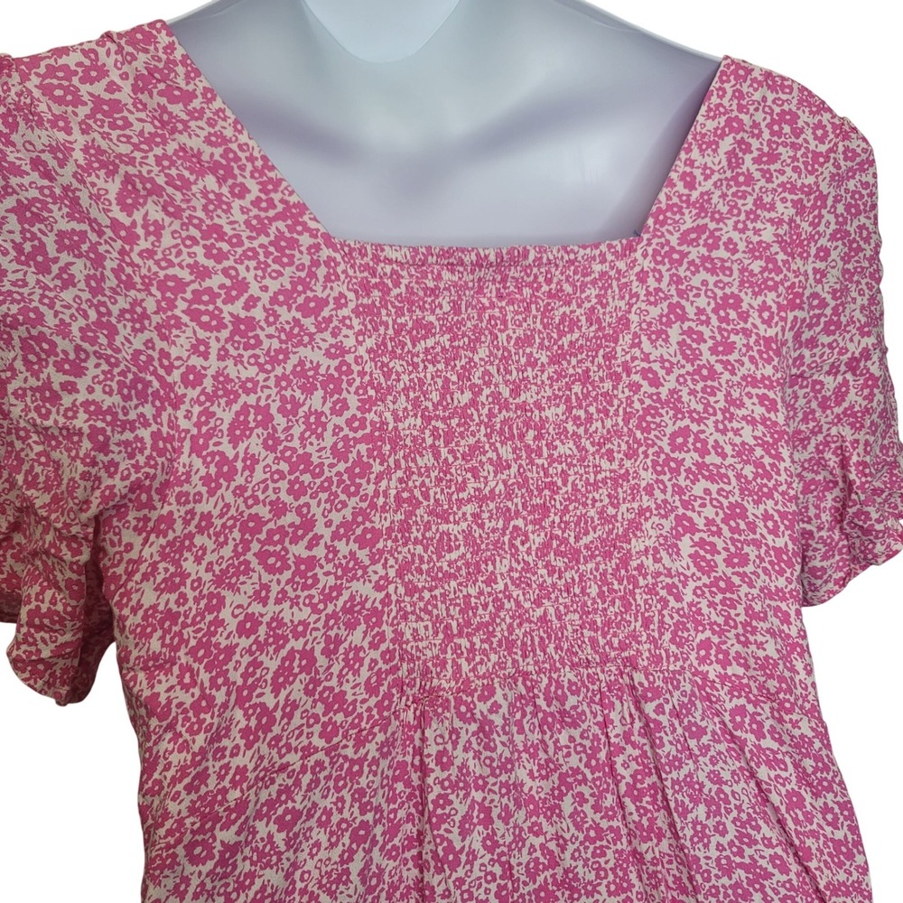 Old Navy Floral Midi Dress XL Pink Button Front Flutter Sleeve Boho Office Y2K - Picture 7 of 12
